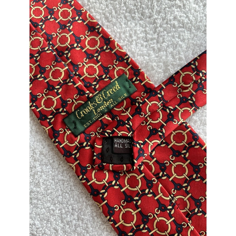 Crooks & Creed London	Vintage Horsebit Chain Geometric Motif Print 100% Silk Tie